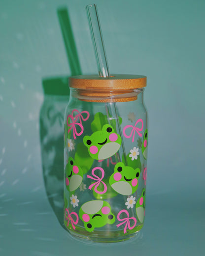 'FROGS N' BOWS' GLASS CUP