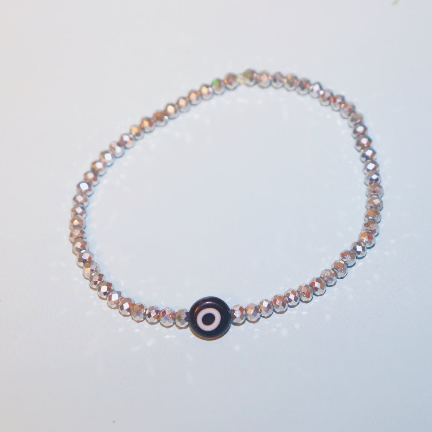 Silver Beaded Evil Eye Bracelet