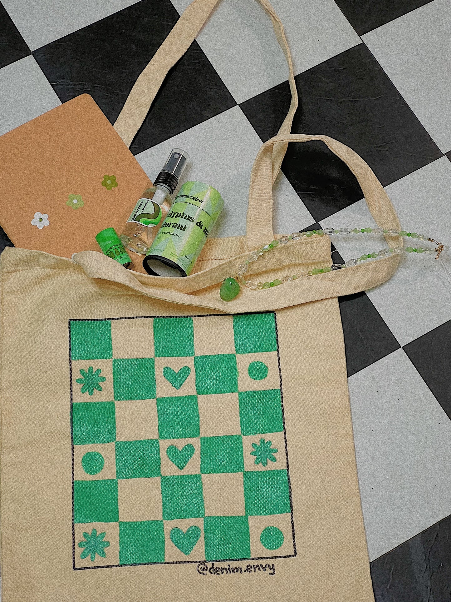 GROOVY-CHECKERED HAND-PAINTED TOTE BAG